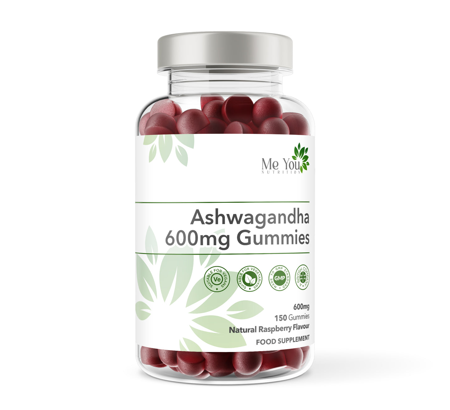 Ashwagandha 600mg - 150 Natural Raspberry Flavour Gummies