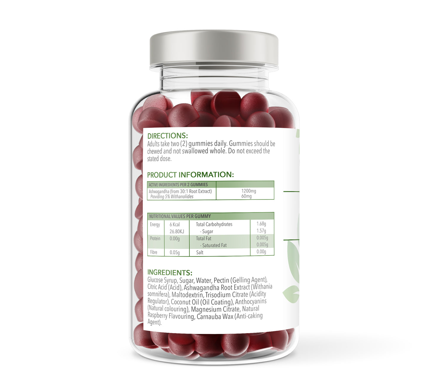 Ashwagandha 600mg - 150 Natural Raspberry Flavour Gummies
