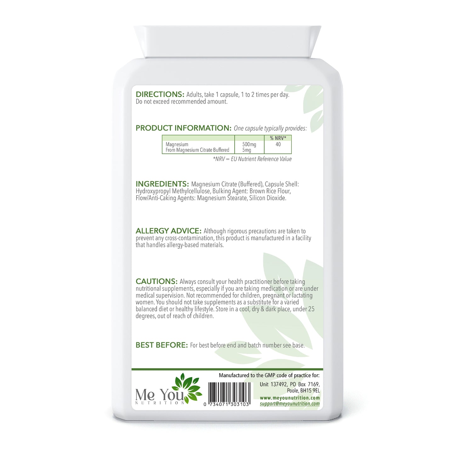 Magnesium Citrate 500mg 120 Capsules